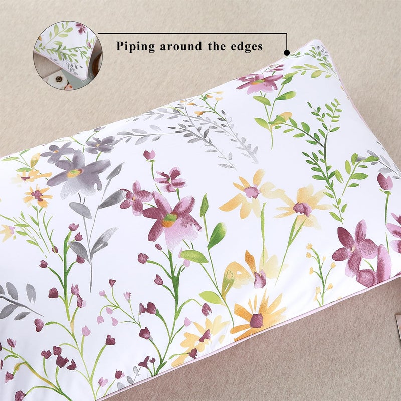 WINLIFE 100% Cotton Pillowcases Garden Floral Printed Pillow Cases Set of 2 Pillow Cover (King Size 20'' x 36'', Lilac) - Image 5